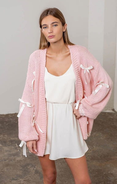 épine piping ribbon cardigan pink Moon_River_3D_Satin_Ribbon_Car