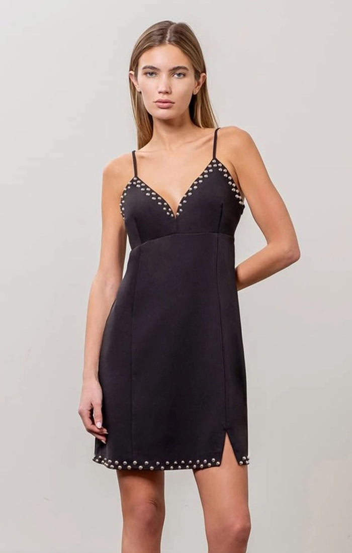 V NECK STUDDED MINI DRESS Voda Boutique V NECK STUDDED MINI DRESS Voda Boutique